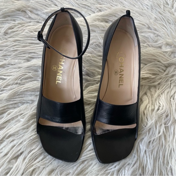 Chanel Vintage Slingback Classic Mary Jane Open Toe Lucite Nail Heel Shoes 36.5 - Picture 3 of 12